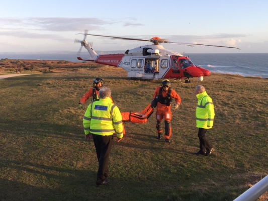 NCI Hengistbury Head training with SAR helicopter