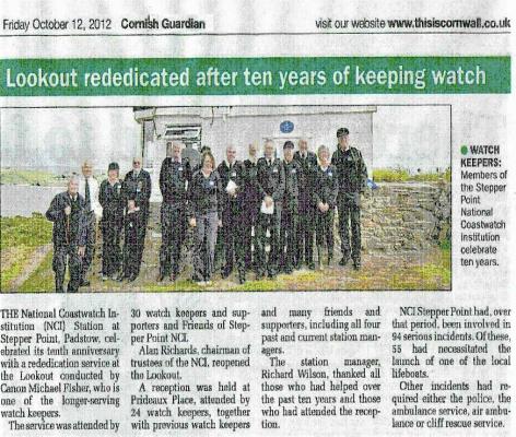 Cornish Guardian report on NCI Stepper Point rededication after rebuilding