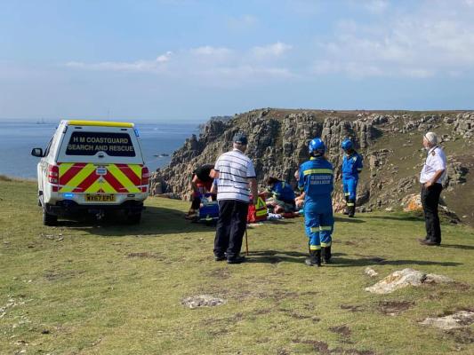 NCI Gwennap Head rescue injured walker on coastal path