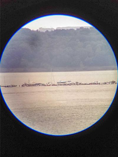 Cricket match on Bramble Bank  viewed through the tower telescope