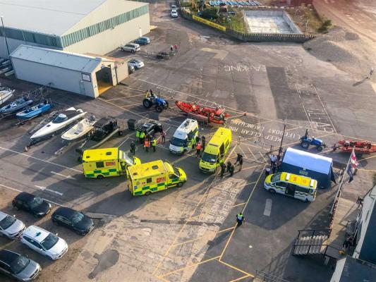 Major emergency exercise on Calshot Spit viewed from tower