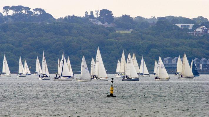 Round the Island Race yachts pass Lepe Spit cardinal mark