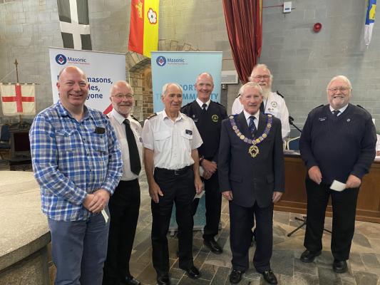 Cornish Station Managers receiving donation from the Cornwall Masonic Charitable Foundation