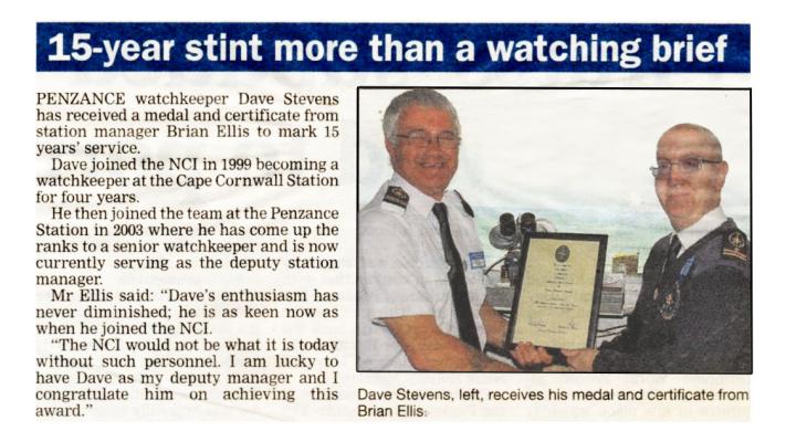 Dave Stevens receives 25 Year Service Award