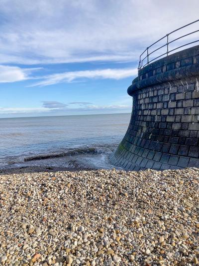 Filey Bay Pebbles slip down from Royal Parade